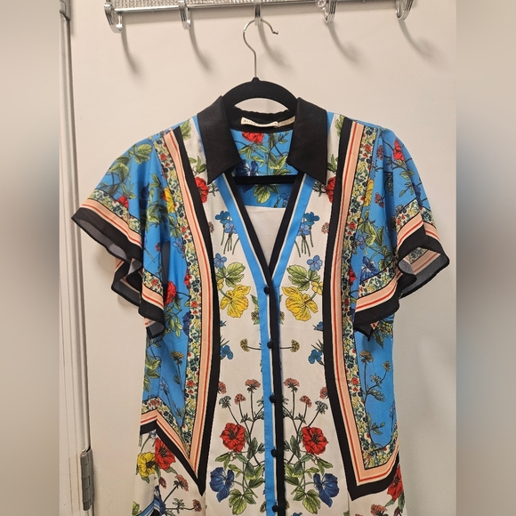 Alice + Olivia Conner Floral-Print Handkerchief Shirtdress Size XS - Picture 7 of 14